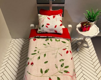 1e schaal: tweelingpoppenhuis bloemen kerstbeddengoed