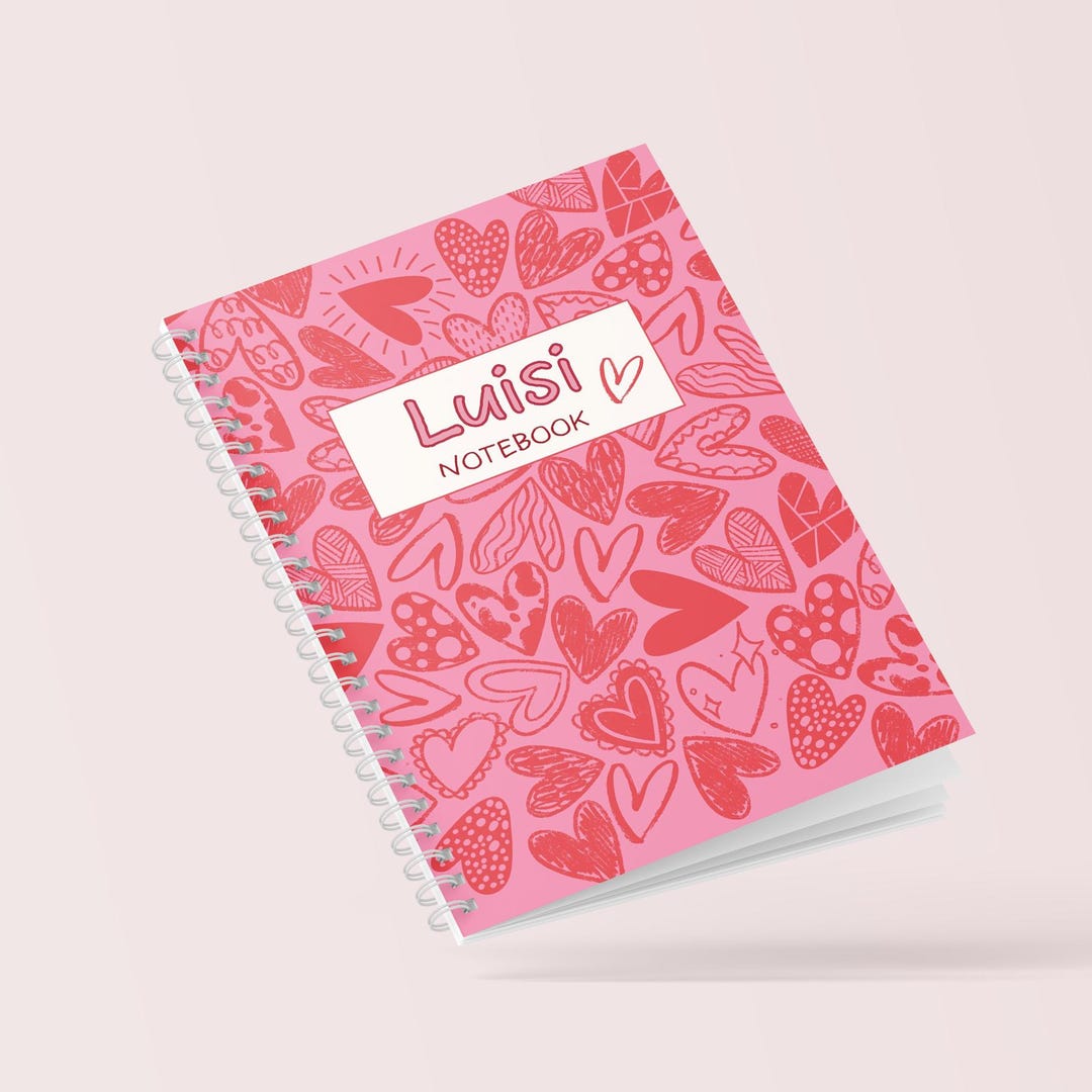 Custom Name Heart Notebook, Personalized Pink Journal, Cute Aesthetic ...