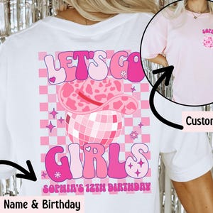 Custom Cowgirl Disco Birthday Shirts, Girls Disco Party Outfits, Western Disco Theme, Personalized Retro Birthday T-Shirts with name Pink image 4