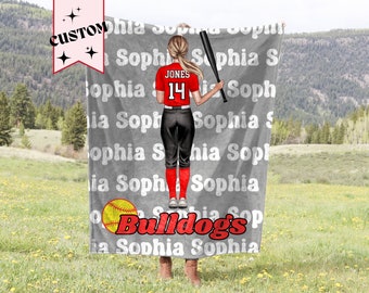 Custom Softball Blanket, End of Season Softball Gift, Personalized Team fleece throw, Girls High School Fast Pitch, softball gift personal