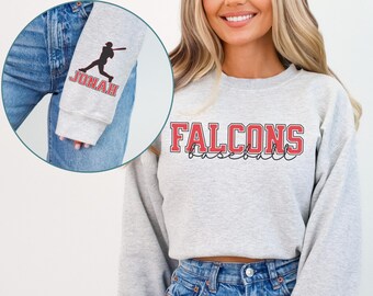 Custom Baseball Team Sweatshirt, Personalized Mascot Hoodie, Gift for baseball player, coach, mom, Name on Sleeve, High School Gameday Shirt