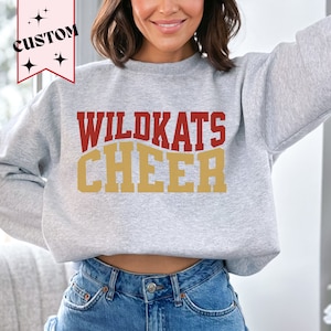 Custom Cheer Sweatshirt, Personalized cheerleading shirt, Gift for Cheerleader, coach, cheer mom, Crewneck with customized name and mascot