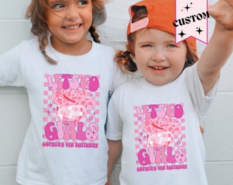 Custom Cowgirl Disco Birthday Shirts, Girls Disco Party Outfits, Western Disco Theme, Personalized Retro Birthday T-Shirts with name Pink
