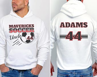 Soccer Uncle Sweatshirt, Custom Soccer Shirt, High School Team Name Jersey Number Crewneck, Family Gameday Tee, Hoodie for Uncle