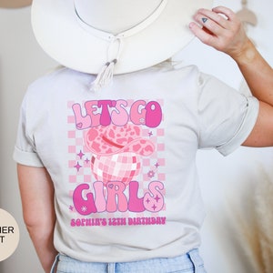 Custom Cowgirl Disco Birthday Shirts, Girls Disco Party Outfits, Western Disco Theme, Personalized Retro Birthday T-Shirts with name Pink image 9