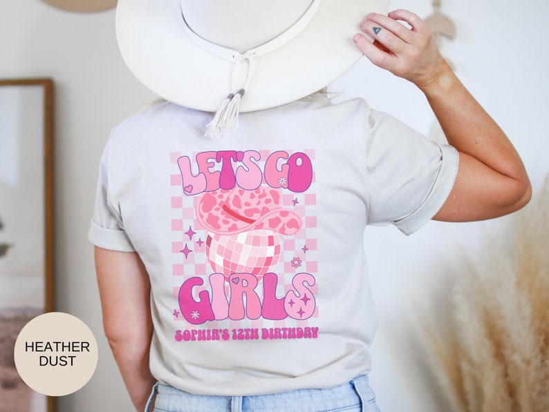 Custom Cowgirl Disco Birthday Shirts, Girls Disco Party Outfits, Western Disco Theme, Personalized Retro Birthday T-Shirts with name Pink image 9