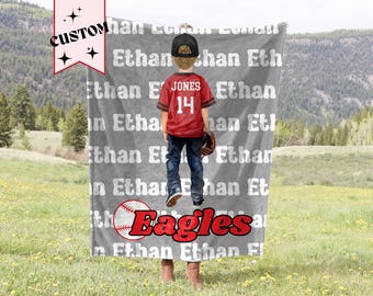 Personalized Baseball Team Fleece Blanket, End of Season Gift, Look-a-like softball girl and baseball boy