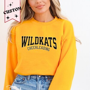 Custom Cheer Sweatshirt, Personalized cheerleading shirt, Gift for Cheerleader, coach, cheer mom, Crewneck with customized name and mascot