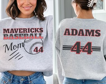 Custom Baseball Mom Sweatshirt, Baseball Gameday Shirt, Personalized Team Name Jersey Number T-shirt, High School Team Hoodie, Family Shirts