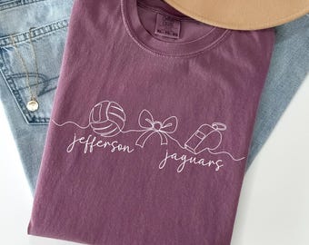 Custom Volleyball Bow Comfort Colors Shirt, Game Day Shirt, Volleyball Team Shirt, Volleyball Fan Shirt, Volleyball Season, Sport Mama Shirt