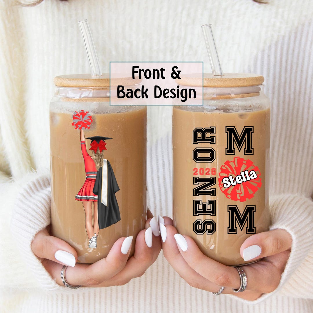 Custom Cheerleader Senior Mom Glass Tumbler, Cheer Grad Parent Gift ...