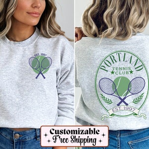 Personalized Tennis Sweatshirt, Custom Tennis Shirt for Tennis Player, Graphic Tennis Club Pullover, Team Name Crewneck, Tennis Gift for Her