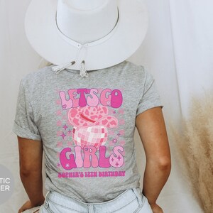 Custom Cowgirl Disco Birthday Shirts, Girls Disco Party Outfits, Western Disco Theme, Personalized Retro Birthday T-Shirts with name Pink image 8