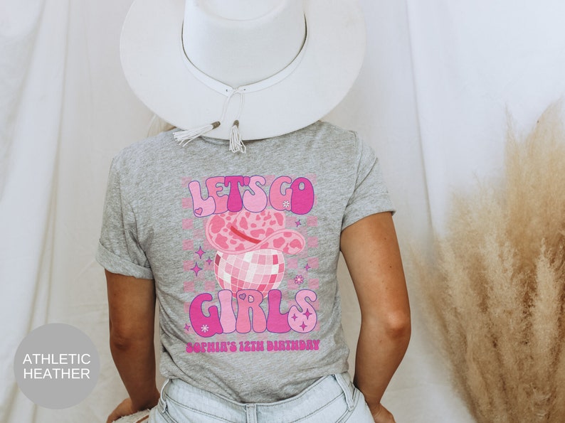 Custom Cowgirl Disco Birthday Shirts, Girls Disco Party Outfits, Western Disco Theme, Personalized Retro Birthday T-Shirts with name Pink image 8