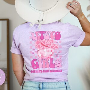 Custom Cowgirl Disco Birthday Shirts, Girls Disco Party Outfits, Western Disco Theme, Personalized Retro Birthday T-Shirts with name Pink image 10
