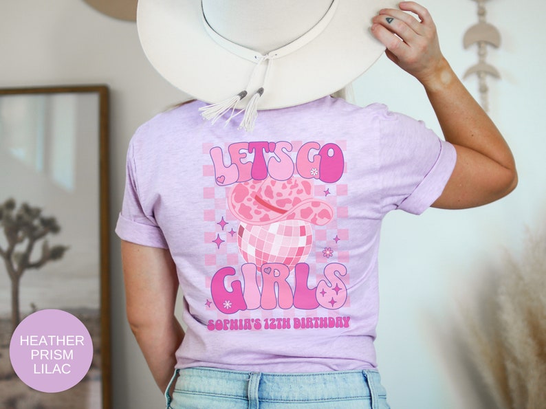 Custom Cowgirl Disco Birthday Shirts, Girls Disco Party Outfits, Western Disco Theme, Personalized Retro Birthday T-Shirts with name Pink image 10