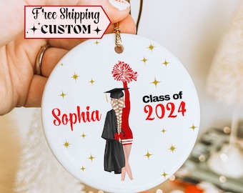Senior Cheerleading Ornament Custom, Graduation Gift for Cheerleader, High School Cheer Class of 2024, Cheerleading Graduate Christmas Gift