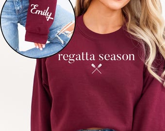Custom Women’s Rowing Crewneck Sweatshirt with name on sleeve, Personalized Crew Team Name Shirt, Gift for Rower,Unisex Regatta Season Shirt