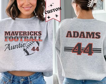 Football Aunt Sweatshirt, Custom Football Shirt, High School Team Name Jersey Number Crewneck, football auntie, cousin, Hoodie for Aunt