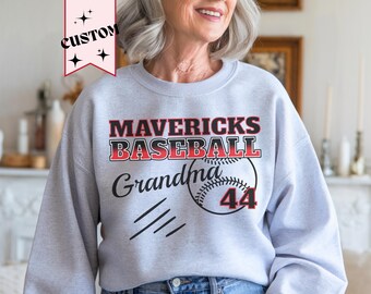 Custom Baseball Grandma Sweatshirt, Gramma Gameday Shirt, Personalized Team Name Jersey Number, Grandparent Hoodie, Shirt for grandsons game