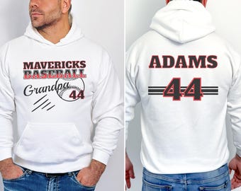 Baseball Grandpa Sweatshirt, Custom Papa Shirt, Team Name Jersey Number Crewneck, Grandparents Gameday tee, Hoodie for grandson's game