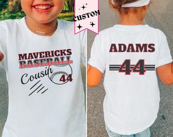 Baseball Cousin Toddler Shirt, Little Girl Gameday, Name Jersey number t-shirt, youth sport game tee, infant sports shirt, 2T, 3T, 4T 5-6T