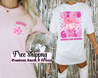 Personalized Disco Western Birthday Shirt, Pink Cowgirl Disco, Matching Bday Party T-shirt, Let’s Go Girls shirt, disco party decoration