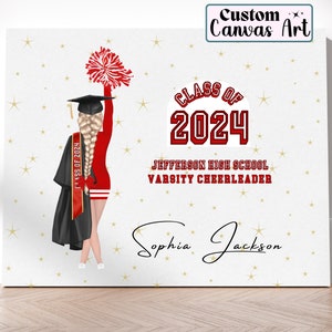 Custom Cheerleader Graduation Canvas Print, Cheer team Grad Gift, Senior Cheerleading Class of 2024, Varsity Cheerleader Grad Party Sign