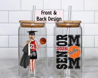 Personalized Basketball Senior Mom Tumbler, Graduate Gift, Mason Jar Cup