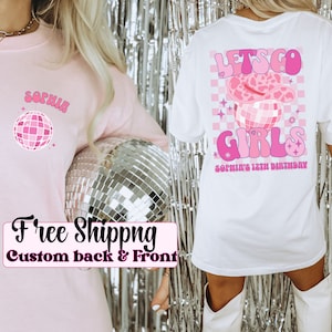 Custom Cowgirl Disco Birthday Shirts, Girls Disco Party Outfits, Western Disco Theme, Personalized Retro Birthday T-Shirts with name Pink image 1