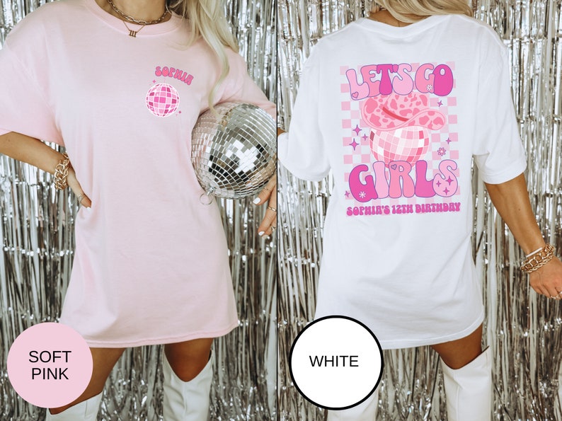 Custom Cowgirl Disco Birthday Shirts, Girls Disco Party Outfits, Western Disco Theme, Personalized Retro Birthday T-Shirts with name Pink image 6