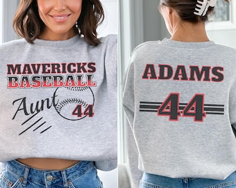 Custom Baseball Aunt Sweatshirt, Baseball Auntie Gameday Shirt, Personalized Team Name Jersey Number T-shirt, Team Hoodie, Family Shirts