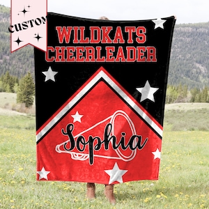 Custom Cheerleading Blanket, Cheerleader Birthday Gift, Cheer Lover fleece throw, Personalized Name Sherpa blanket for girl, team cheer gift