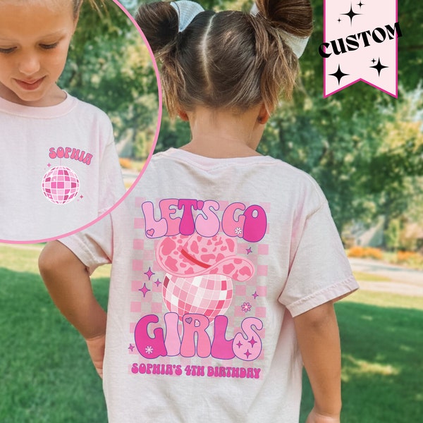 Custom Cowgirl Disco Birthday Shirts, Girls Disco Party Outfits, Western Disco Theme, Personalized Retro Birthday T-Shirts with name Pink