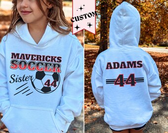 Custom Soccer Sister Sweatshirt, Personalized Soccer Sibling T-shirt, Kids Gameday hoodie, Girls sports tee, shirt for brother's game