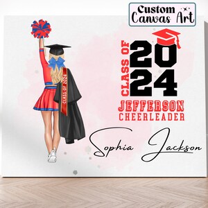 Custom Cheerleader Graduation Canvas Print, Cheer team Grad Gift, Senior Cheerleading Class of 2024, Varsity Cheerleader Grad Party Sign