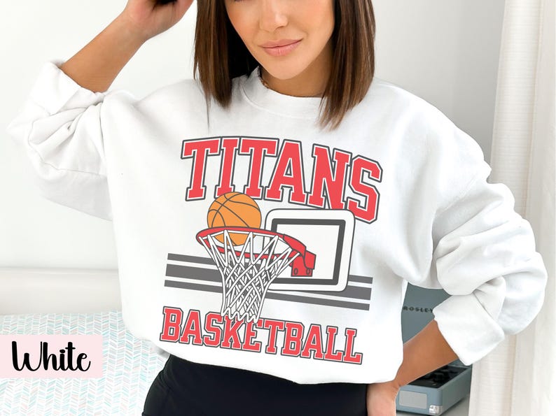 Custom Basketball Sweatshirt, Personalized Team name Crewneck, basketball girlfriend, Shirt for girl, women, boy, Youth basketball team White