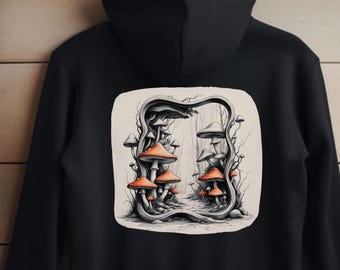 Mushroom Forest Zip Hoodie, Psychedelic Nature Sweatshirt