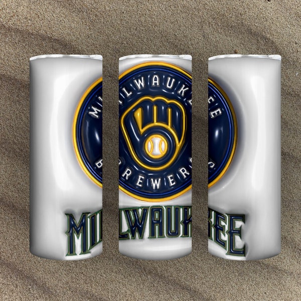 Baseball Team Milwaukee Brewerss Designs 20 Oz Skinny Tumbler Sublimation Designs, 3D Inflated Drip Tumbler Straight  PNG, Digital Download