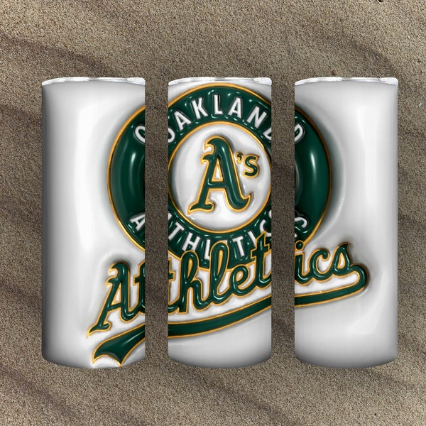 Baseball Team Oakland Athleticss Designs 20 Oz Skinny Tumbler Sublimation Designs, 3D Inflated Drip Tumbler Straight PNG, Digital Download