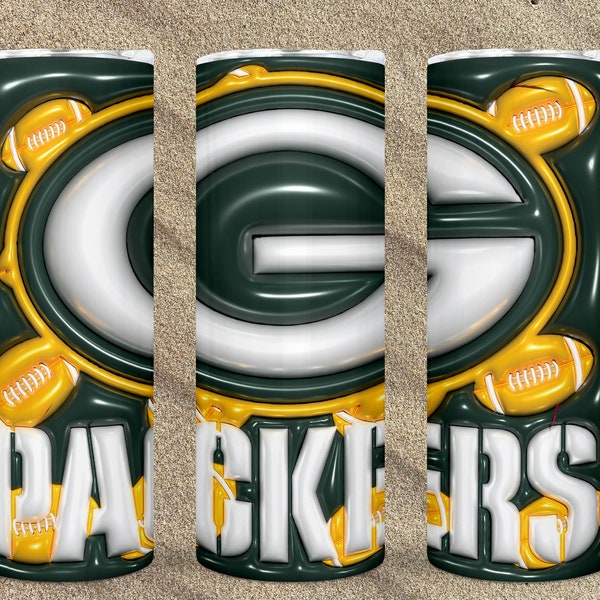 3D Inflated Green Bay Packerrs Football 300 DPI PNG Bubble Tumbler, 20oz puffy Sports files, Football Cut File,