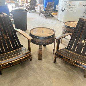 Hand made Adirondack chairs and tables from Single Malt Whisky Barrels