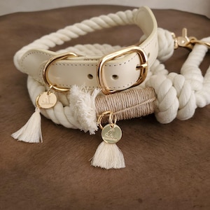 Wedding Dog Leash & Collar Set: Cream Cotton Rope, Gold Hardware