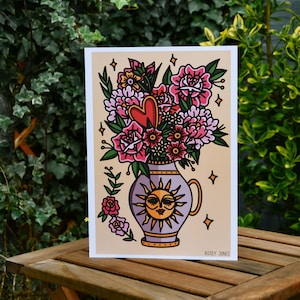 Vaso de sol com estampa de tatuagem tradicional