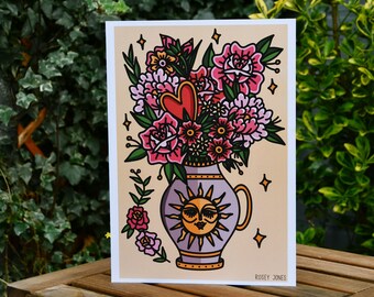 Vase of Flowers Traditional Tattoo Flash Art Print - Etsy