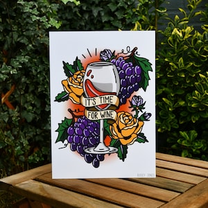 Traditional Tattoo Print It's Time For Wine