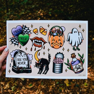 Impression de tatouage traditionnel Halloween