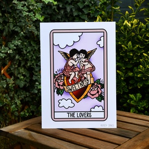 Carte de Tarot d'impression de tatouage traditionnel les amoureux
