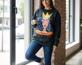 This custom sweatshirt has been hand-painted, giving it a unique and artistic touch; exclusive design