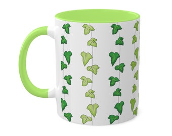 Gift mug, green mug, coffee mug, Colorful Mugs, 11oz, green, leaves